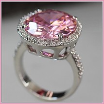 Pink Round Princess Cut Cubic Zirconia Crystal Encircled 925 Silver Plated Ring