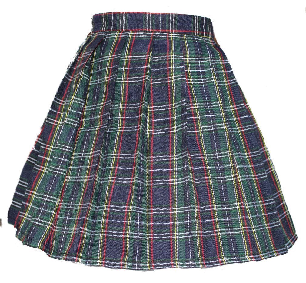 Women`s A-line Pleated Stripe plaid Summer Skirt(XL,Yellow green red stripes )