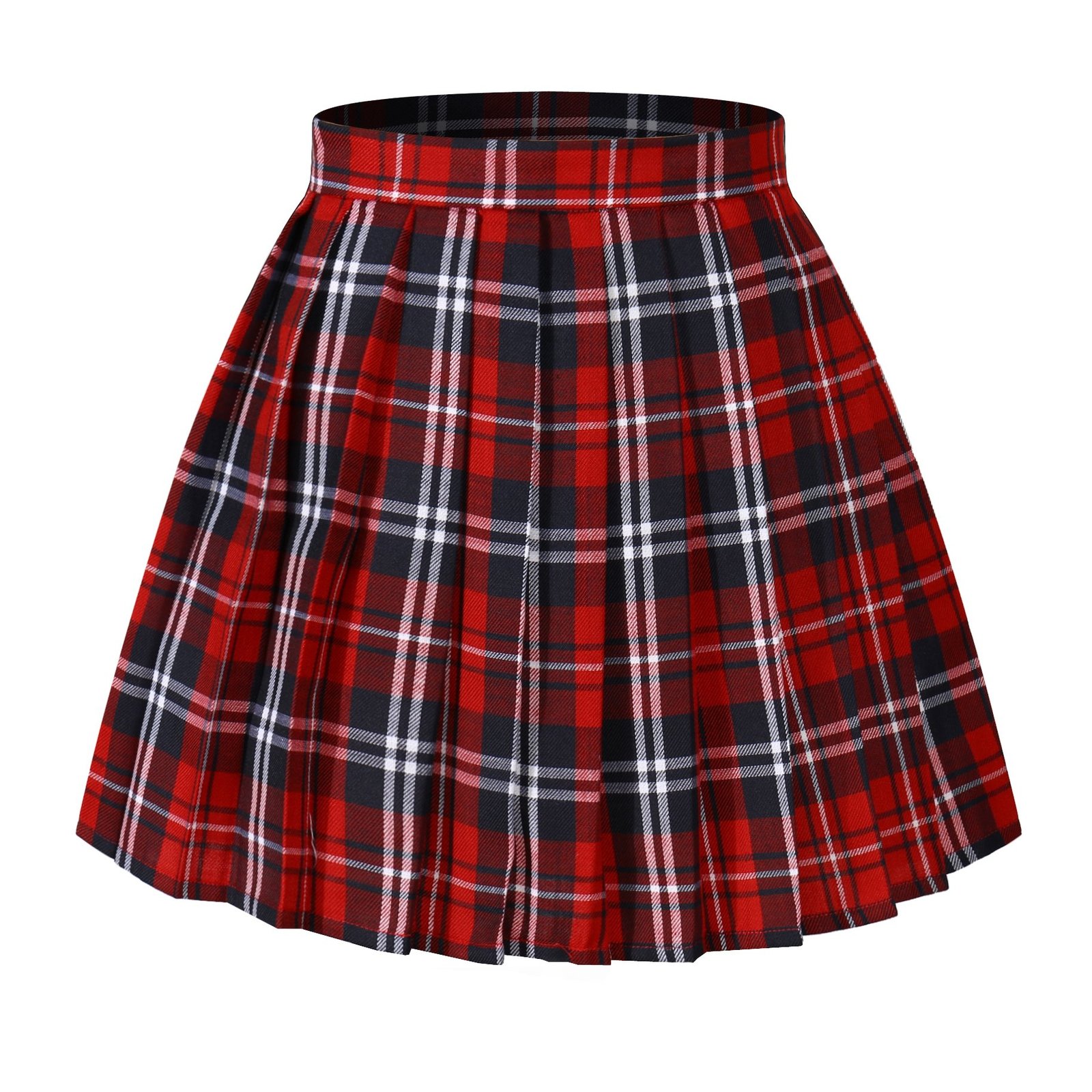 Women`s Japan School A-line Kilt Plaid Pleated Summer Skirts (L,Red blue )
