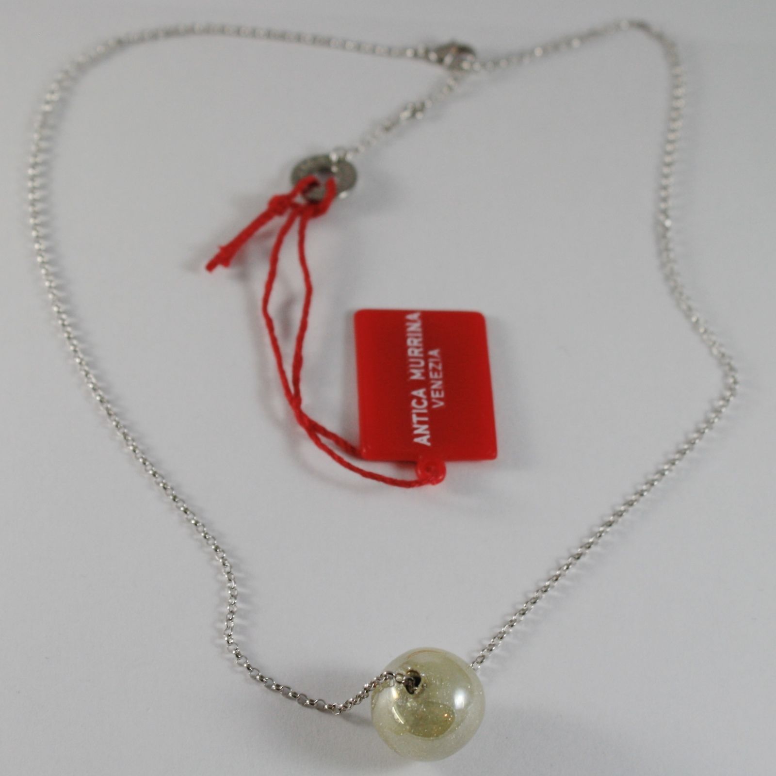 Antica Murrina Venezia Gray Sphere Ball 15 Mm Necklace 50 Cm Inches