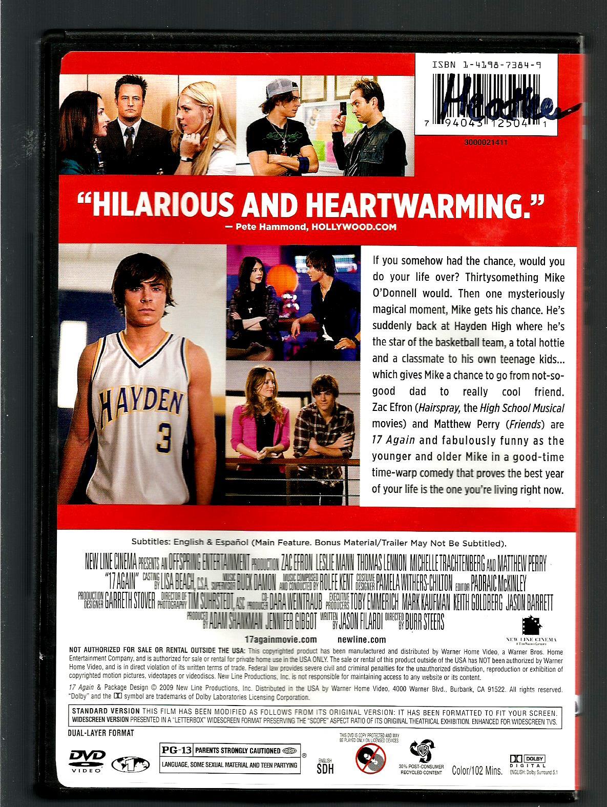 17 AGAIN * ZAC EFRON ~ MATTHEW PERRY * DVD FULL AND WIDESCREEN EDITION ...