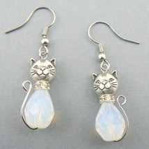 Cat Glass Drop Dangle Earrings - Opal (BN-EAR101) - $14.00