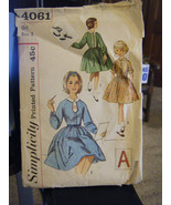 Vintage 1960's Simplicity 4061 Girl's Dress Pattern - Size 8 Chest 26 - $8.40