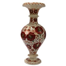 Marbre Blanc Main Fleur Vintage Vase Cornaline Pietradura Beaux-Arts Décor - $2,409.19