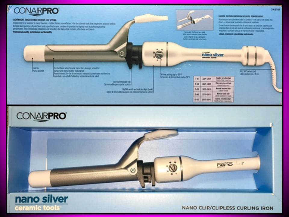 CONAIR PRO JILBERE 1" NANO SILVER 450° CERAMIC TOOLS CLIP CLIPLESS