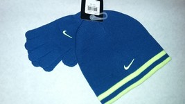New Nike Unisex YOUTH Royal Blue Volt Winter/Running Beanie & Gloves Sz 8/20  - $23.99