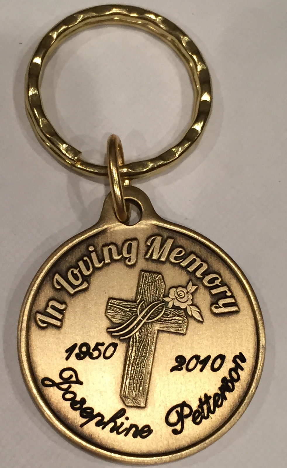 Engraved In Loving Memory Cross Rose Bronze Memorial Keychain Personalized Gift