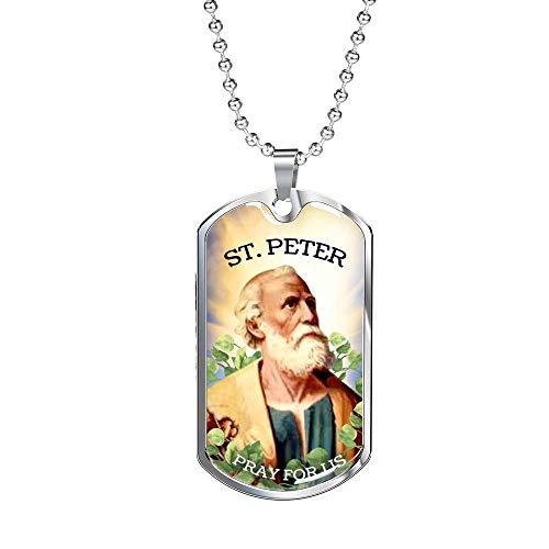 Express Your Love Gifts St. Peter Catholic Necklace Engraved 18k Gold Dog Tag w