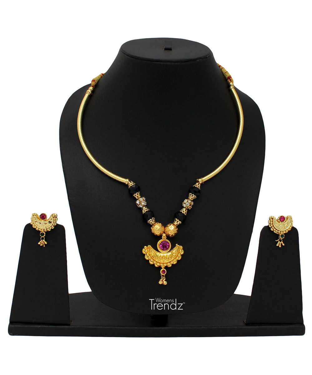 Womens Trendz Traditional Ethnic and Antique 24K Gold Plated Necklace and Earrings Set