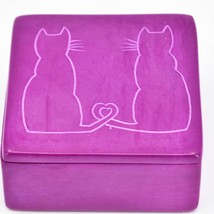 Vaneal Group Hand Carved Kisii Soapstone Kitty Cat Love Fuchsia 3" Trinket Box