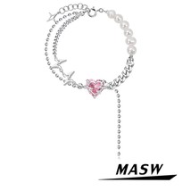 Modern Jewelry Pink AAA Zircon Heart Charm Bracelet New Trend High Quality Brass - $34.30