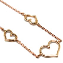 18K ROSE GOLD SQUARE ROLO MINI BRACELET, 7.5 INCHES, 3 HEARTS, MADE IN ITALY image 2