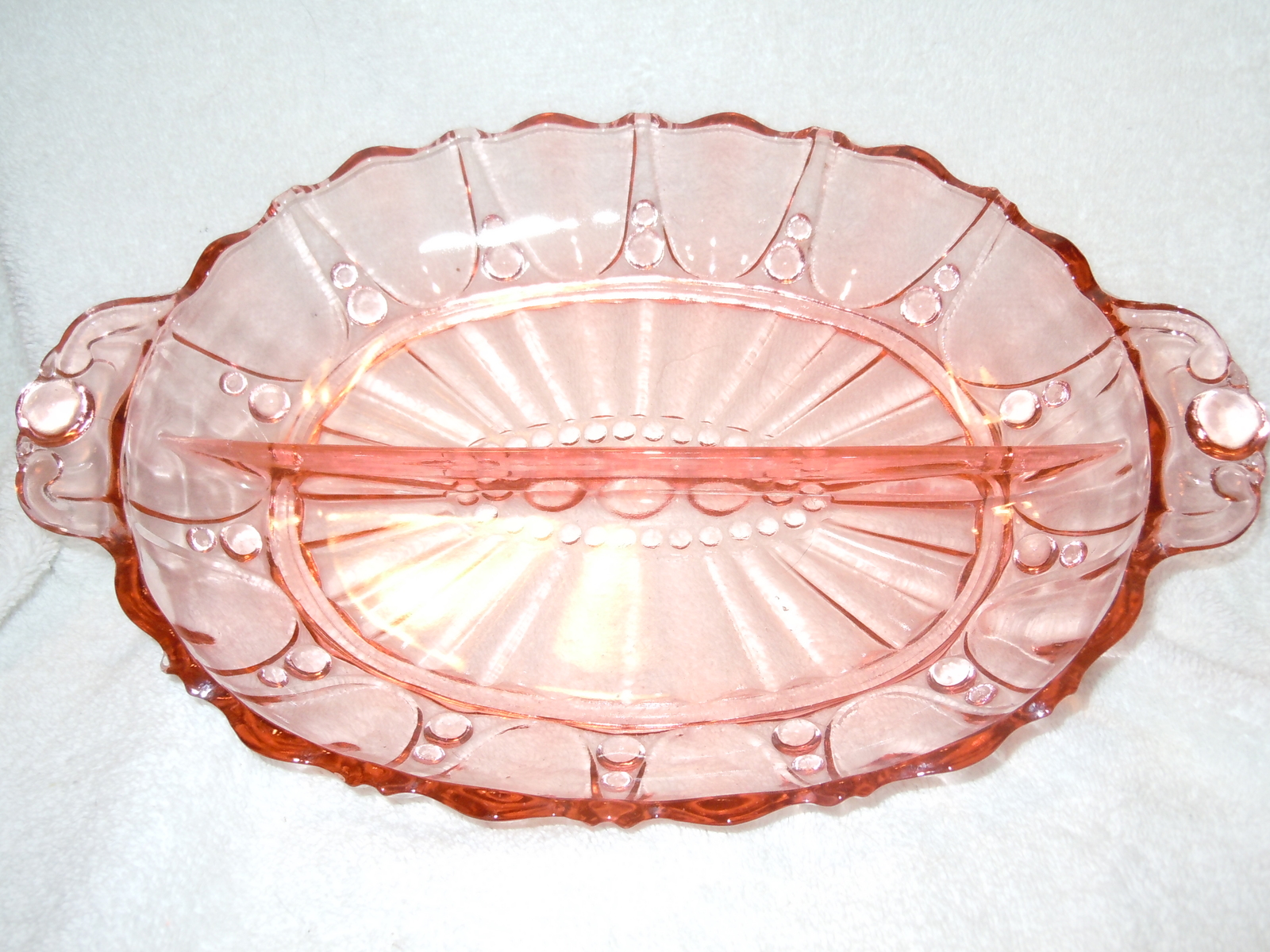 Anchor Hocking Oyster and Pearl Pink Depression Glass Divided Serving
