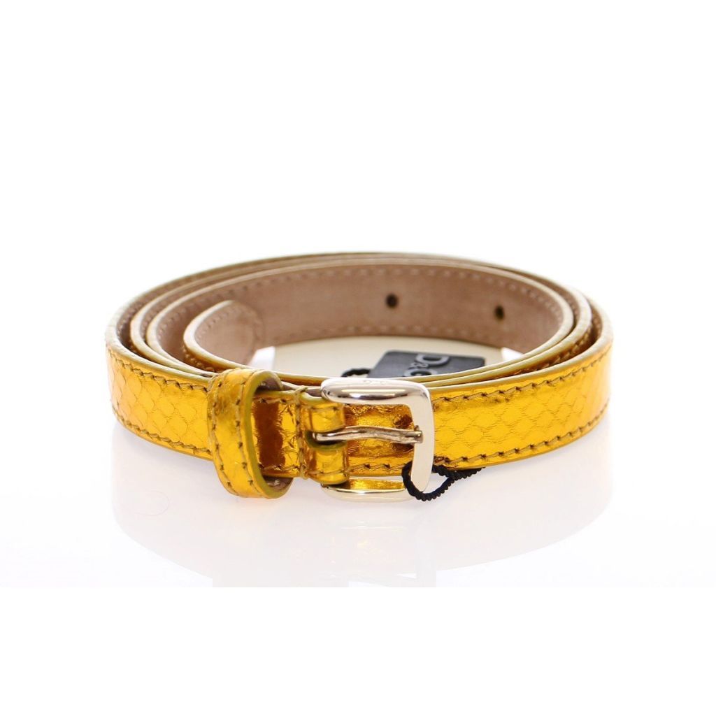 Dolce & Gabbana Yellow Snakeskin Logo Belt - Belts