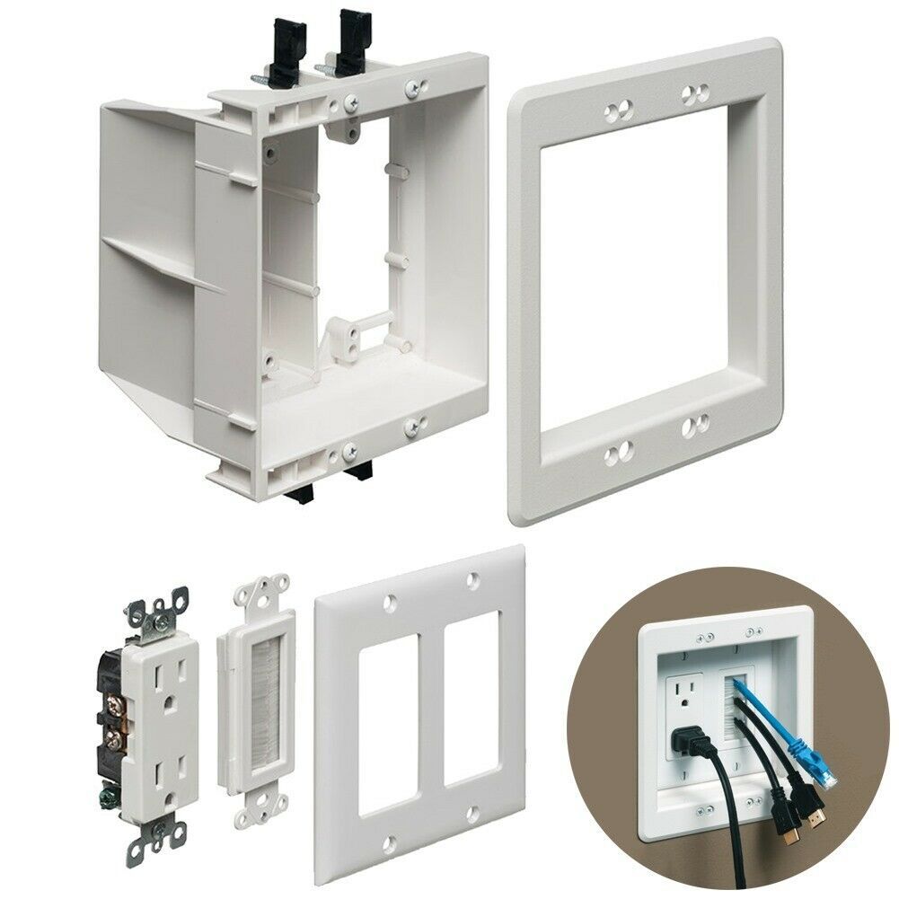 Arlington Recessed TV Box Wall Plate 2Gang Low Voltage & Power Kit Mount White Electrical