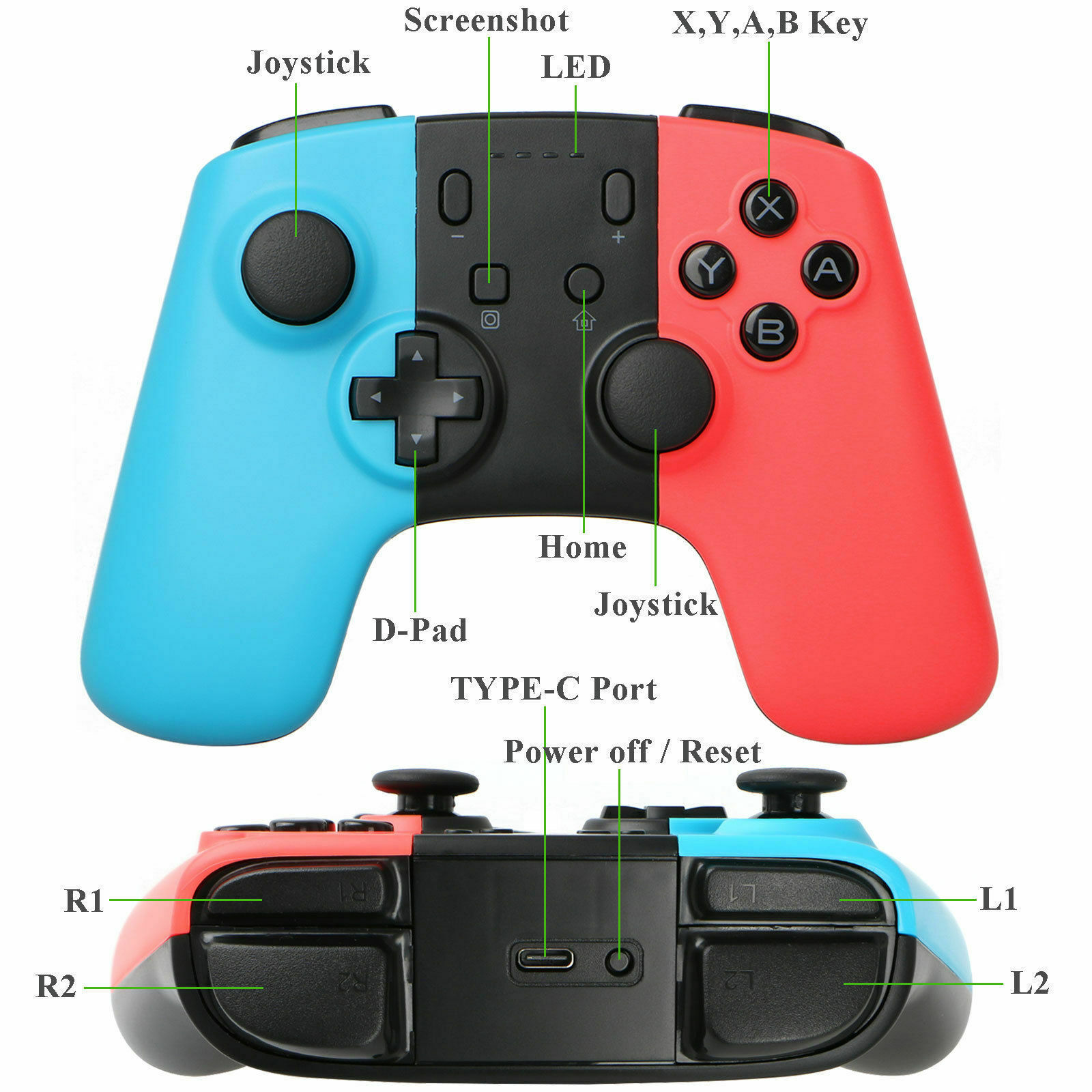 1x 2x Wireless Controller Joypad Gamepad Remote for Nintendo Switch ...