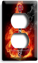 Electric Rock Bass Guitar In Red Flames Outlet Plate Music Studio Room Art Decor - $10.99