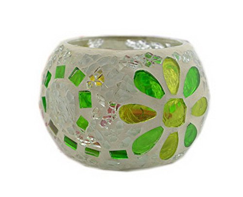 PANDA SUPERSTORE Green Flower Mosaic Glass Candle Holder Decorative Tealight Hol