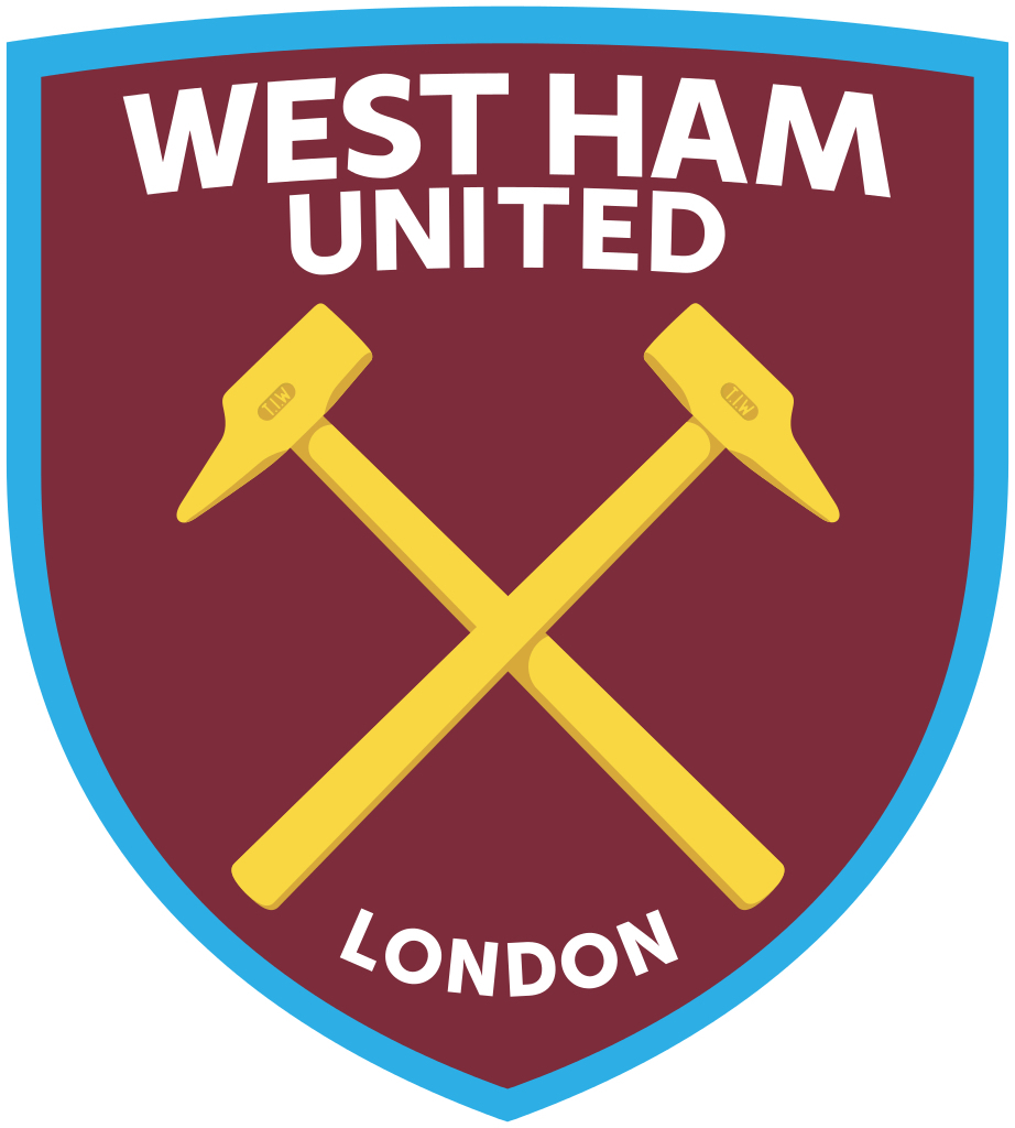 West Ham United FC vinyl sticker shaped contoured football 120mm x 108mm