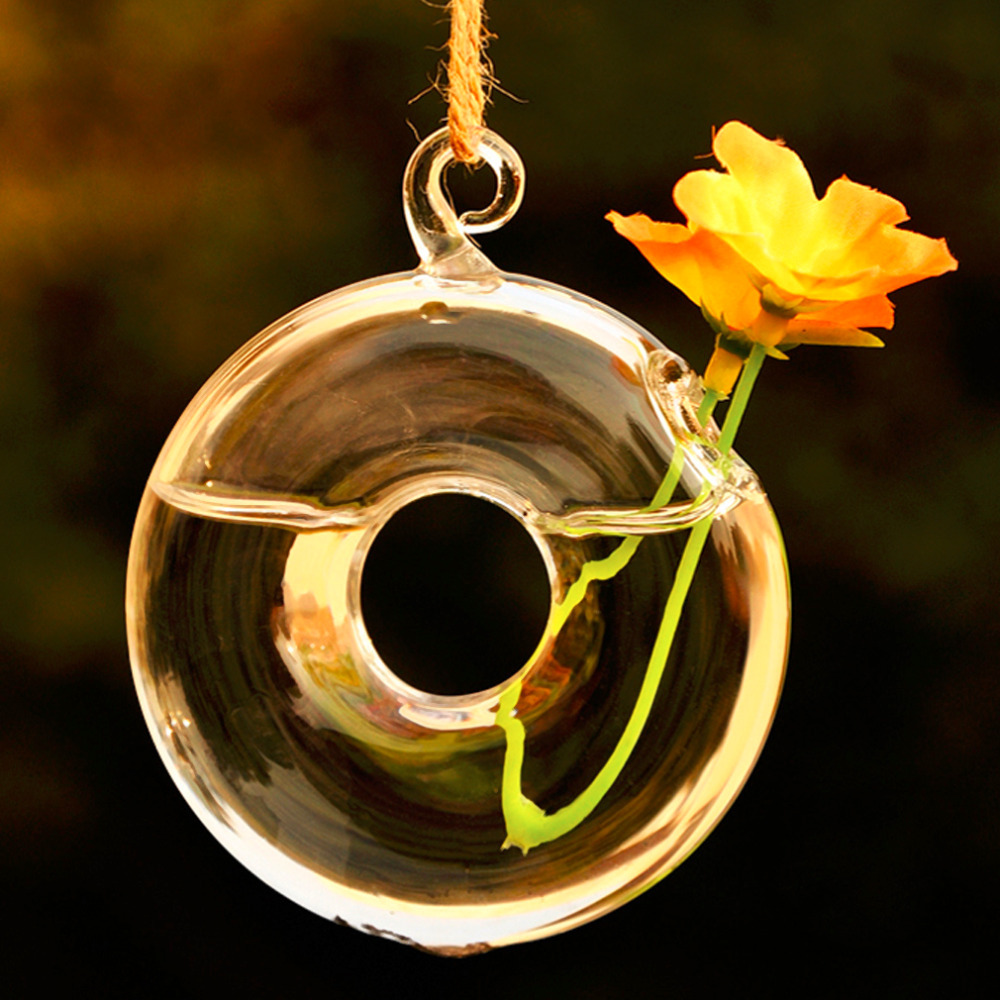 Hanging Doughnut Shape Glass Vase Flower Plant Container Pot Home Decor