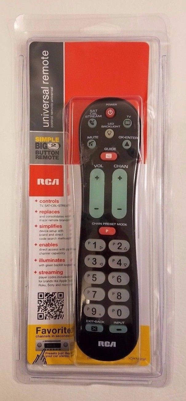 NEW RCA Universal Remote Control Big Button Simple Roku Apple TV
