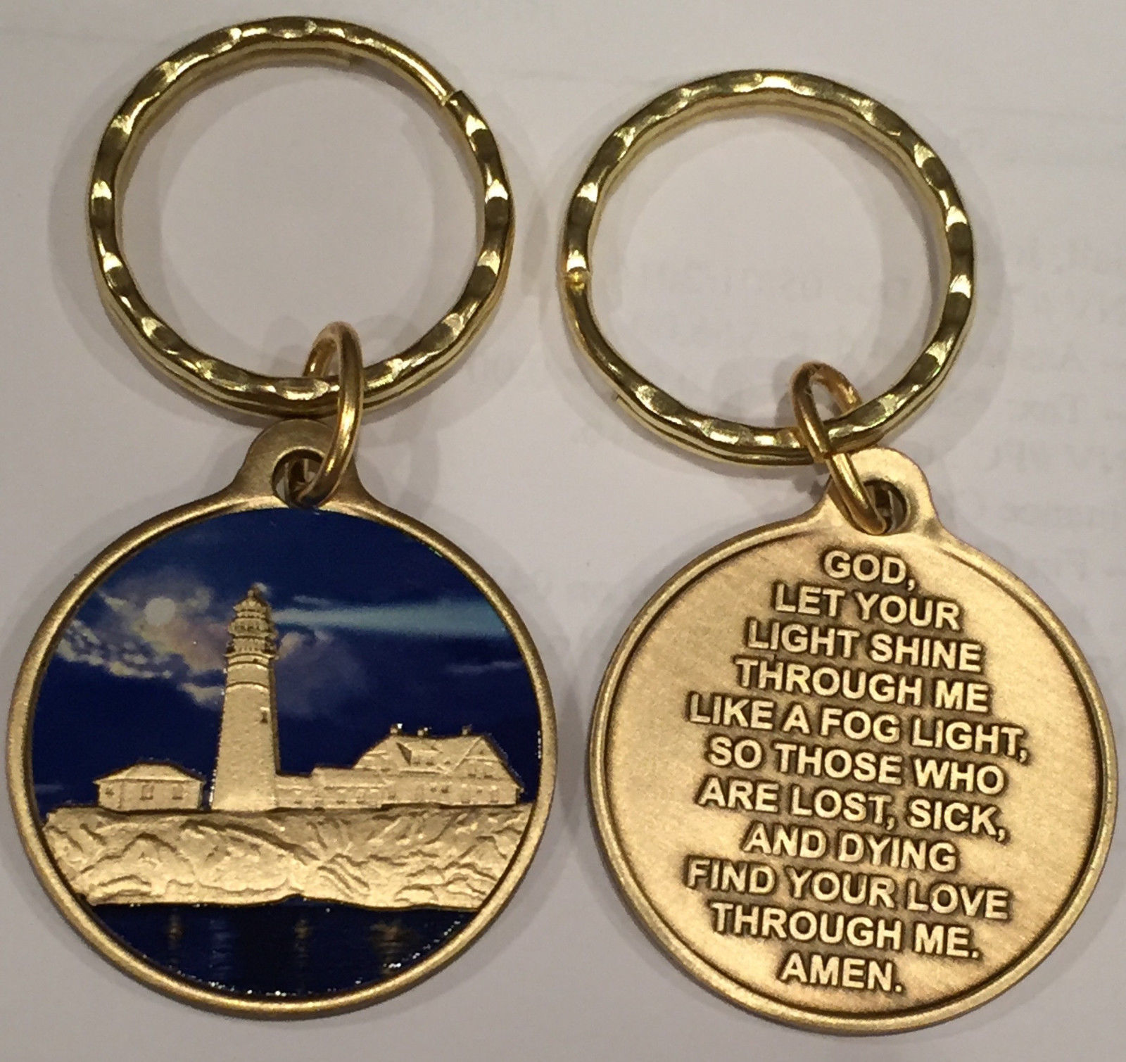 Fog Light Prayer Keychain Lighthouse AA Medallion Bronze Foglight Sobriety Chip 