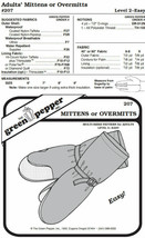 Adult's Overmitts Insulated Mittens #207 Sewing Pattern (Pattern Only) gp207 - $6.00