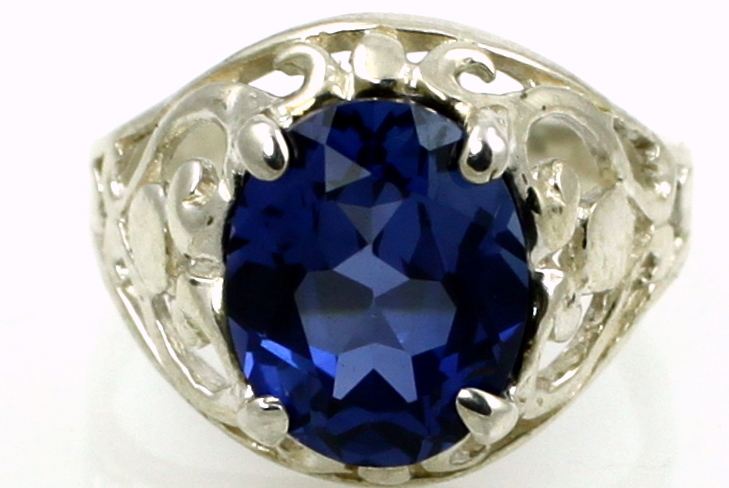 SR004, Created Blue Sapphire Sterling Silver