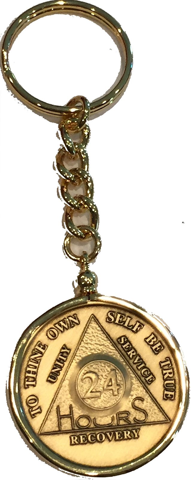 24 Hours AA Serenity Prayer Medallion Keychain Chip Holder Gold Plated