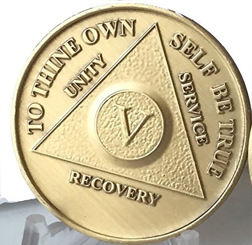 5 Year AA Medallion And Stand Alcoholics Anonymous Sobriety Chip Set