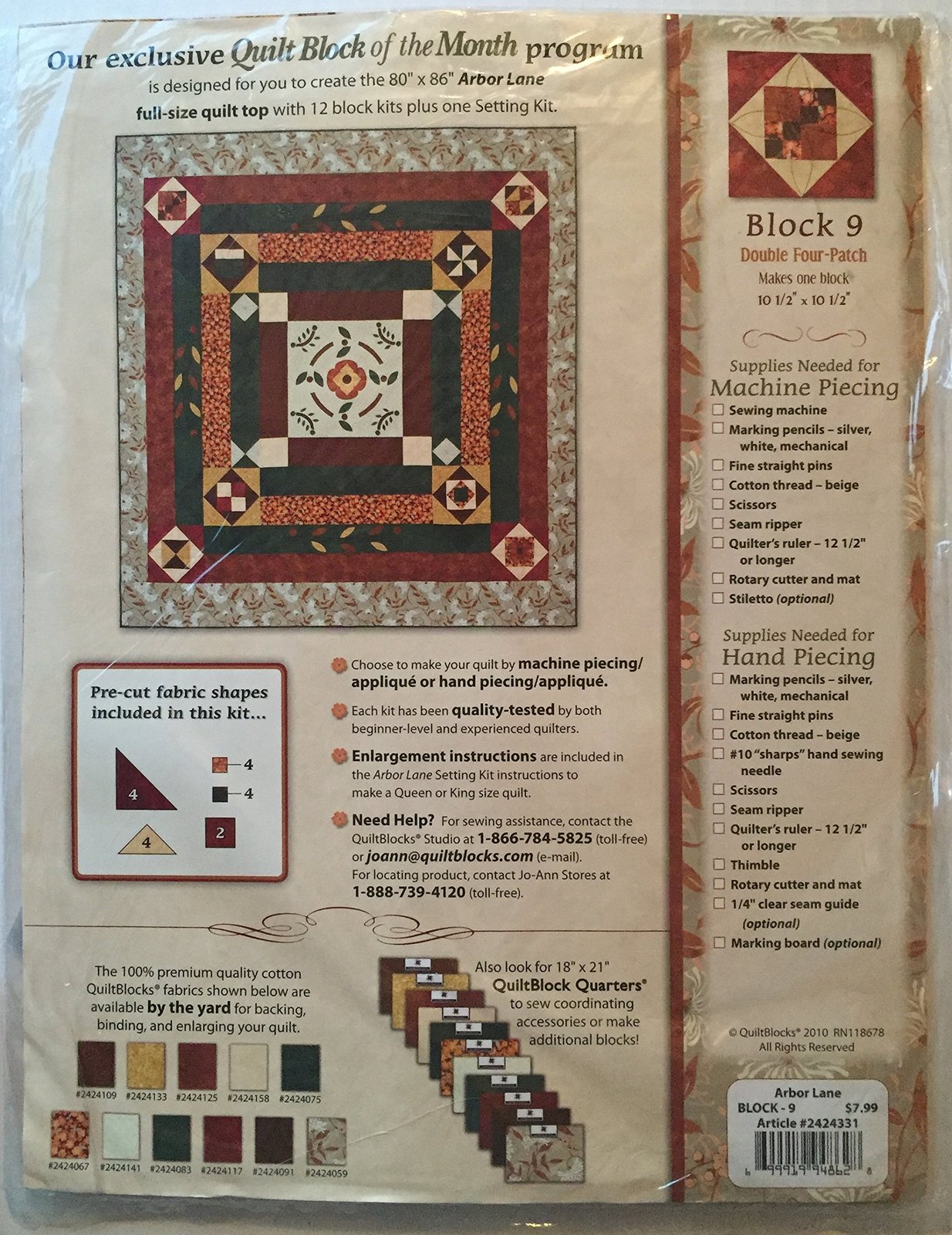 Joann Quilt Block of the Month Arbor Lane Collection #9 [Brand New ...