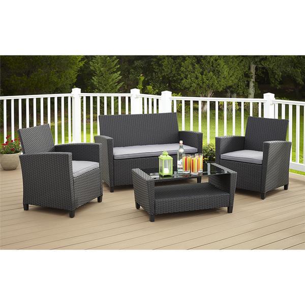 Outdoor Furniture Patio Set 4 Piece Black Wicker Sofa