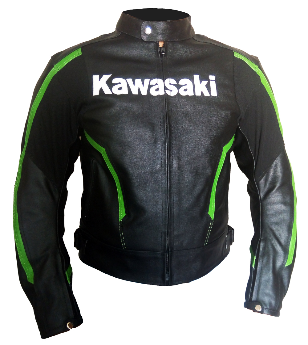 Kawasaki Black green Motorbike Scooter Biker Leather Jacket Men ...
