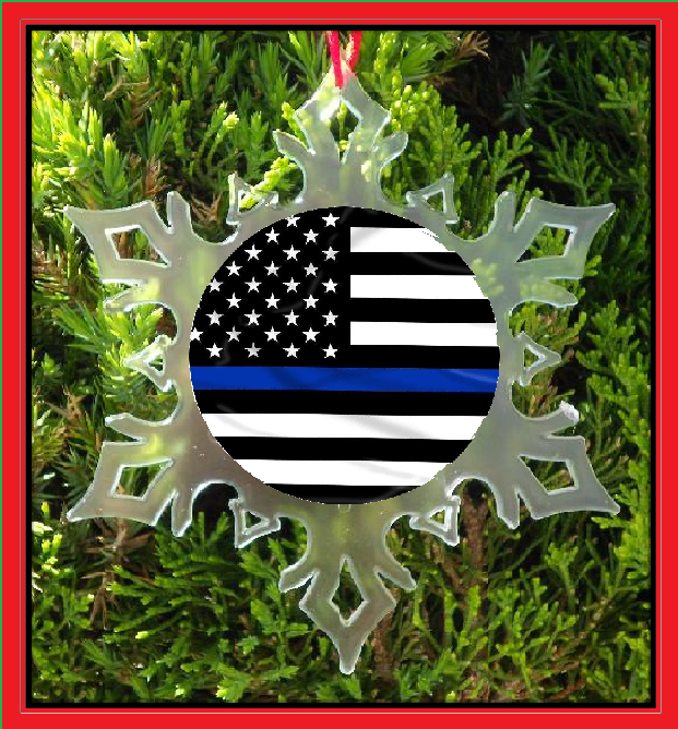 THIN BLUE LINE AMERICAN FLAG CHRISTMAS ORNAMENT - POLICE SUPPORT  - $12.95