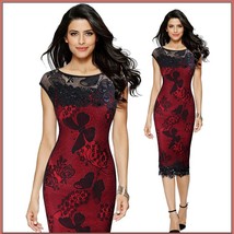 Elegant Black Crochet Butterfly Lace and Sequins Overlaid Red or Black Sheath 