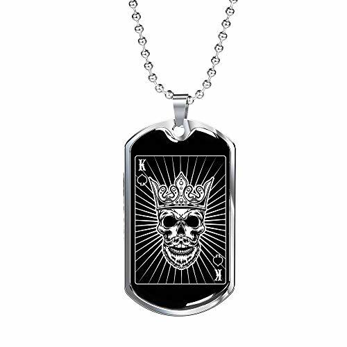 Express Your Love Gifts Casino Poker King of Spades Skull Dog Tag Stainless Stee