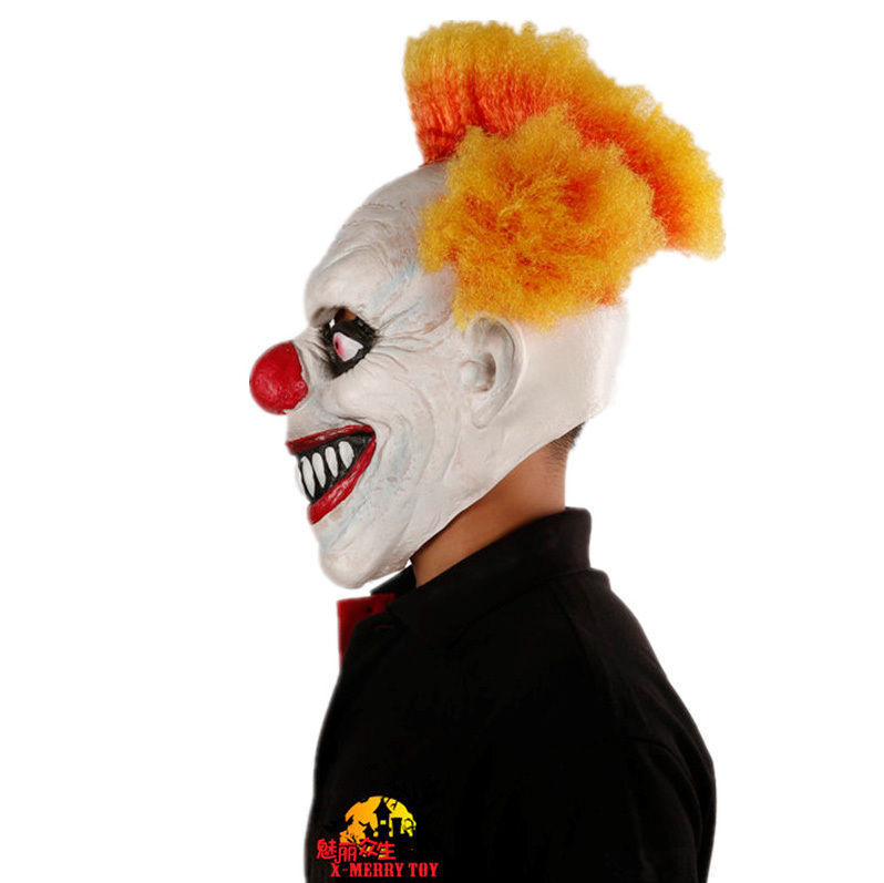 Creepy Evil Scary Halloween Clown Mask Rubber Latex Orange Yellow Hair ...