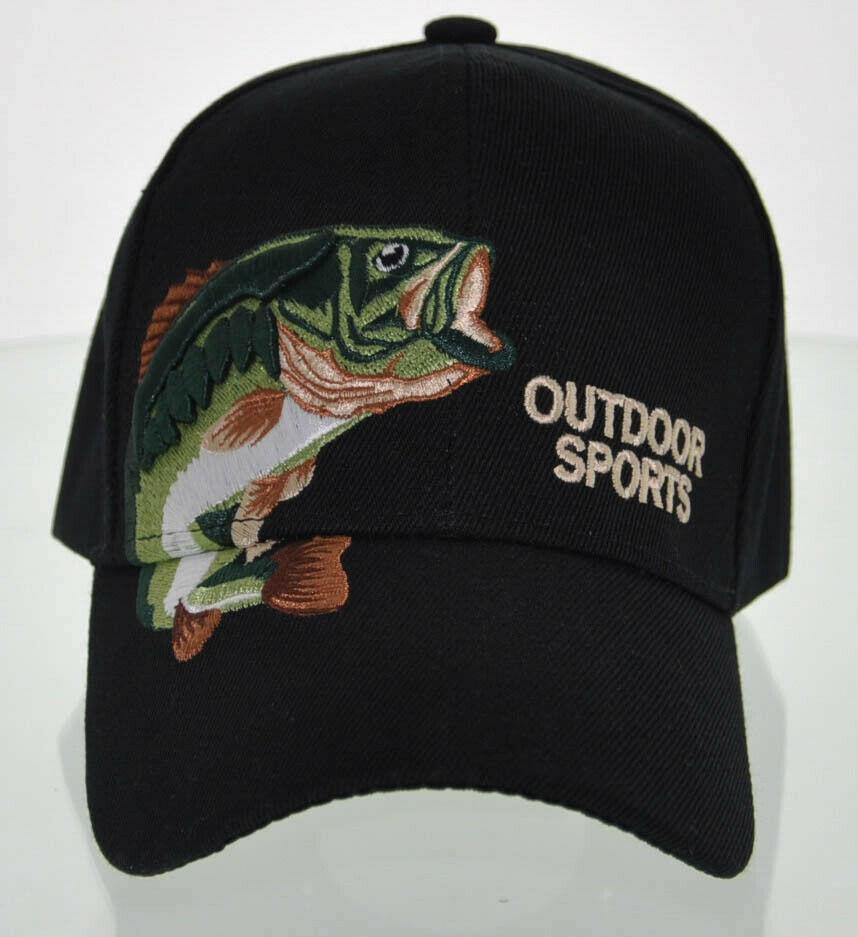 NEW! BIG BASS OUTDOOR SPORT FISHING CAP HAT BLACK Men's Hats