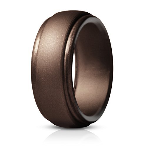 Saco Band Silicone Rings for Men Single Rubber Wedding Bands (Shiny Bronze, 9. Bands without