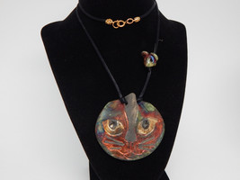 MOUSE Chasing CAT Artist Pendant over 2 inches long and 26 inch Black Ne... - $60.00