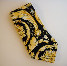Pour Homme Paris Yellow Black Neck Tie 100% Silk Floral Crown Mens Neckwear - $28.00