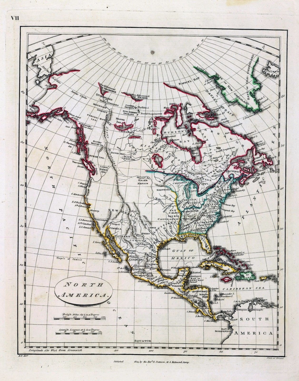 1804 Map Of North America Shows Settlements Indian Tribes Native American Reproductions 