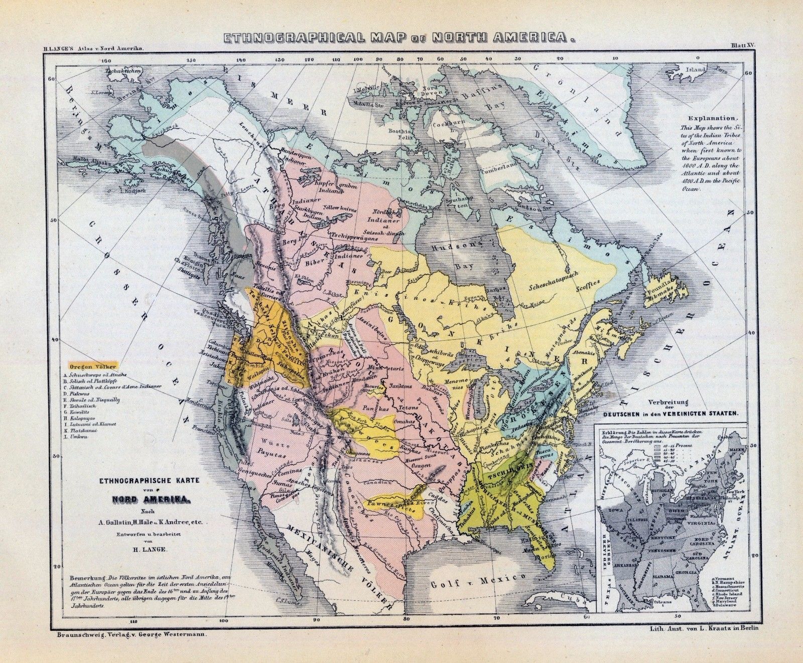 1854 map shows sites Native Indian Tribes North America 1600-1800