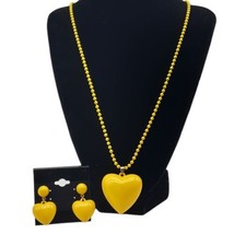 Fashion Jewelry Demi Yellow Puffy Heart Set Necklace Earrings Pierced Bead Chain - $10.39