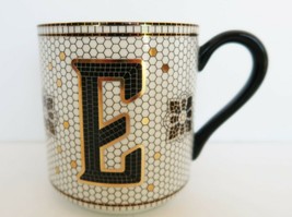 Anthropologie Gold Black Honeycomb Mosaic Tile Monogram E Initial Coffee... - $29.99
