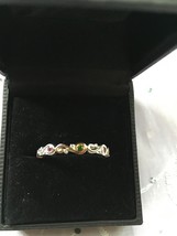 .925 Sterling Silver & Gold Accents Multi Gem Stone Stack Ring Sz 10 - $58.95