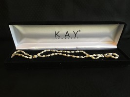 Kay Jewelers Natural Hand Knotted Pearl Necklace w/ 14KT Gold Beads & Clasp - $188.95