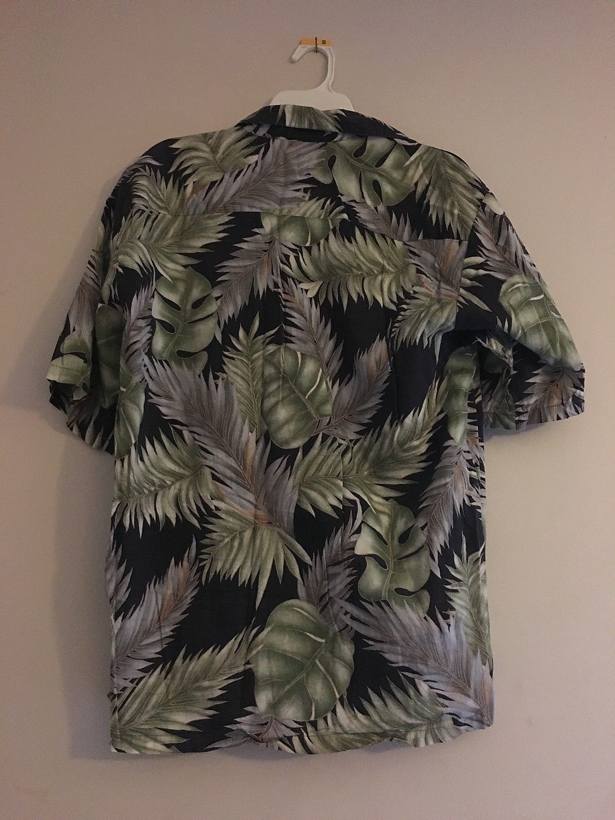 Vintage Tori Richard Hawaiian Aloha Shirt Black Green Grey Palm Leaves ...