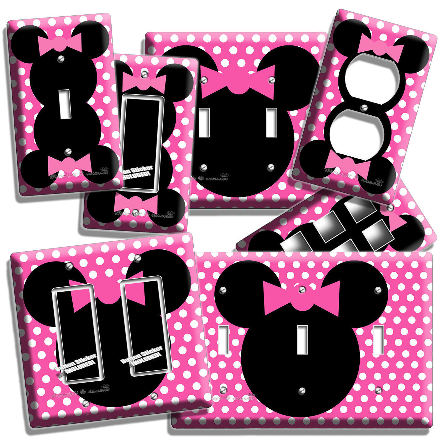 MINNIE MOUSE EARS PINK POLKA DOTS GIRLS BEDROOM LIGHT SWITCH OUTLET WALL PLATE