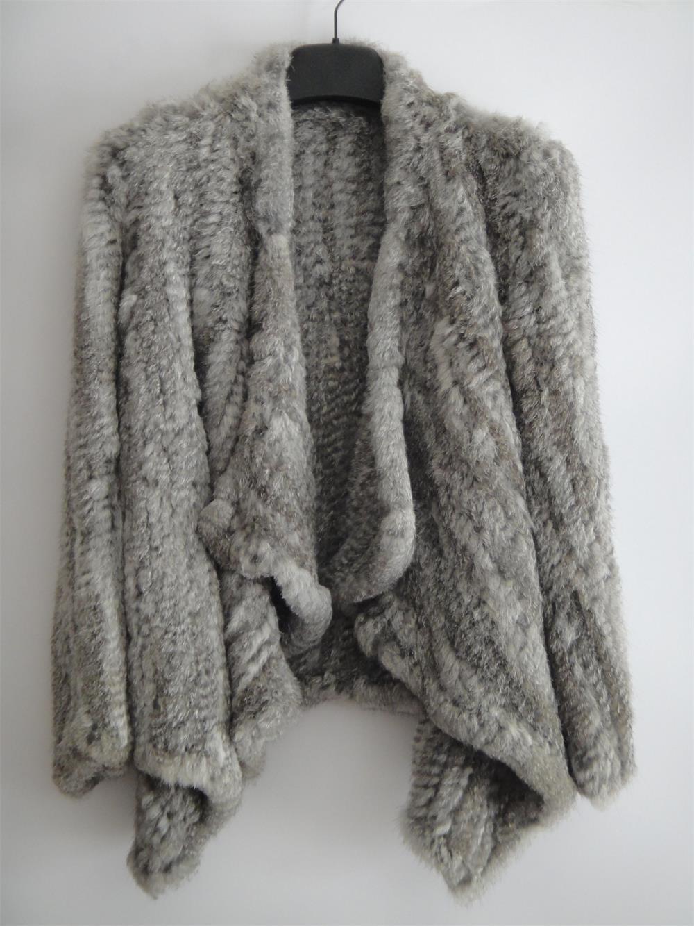 Chinchilla Grey Real Rabbit Fur Jacket Crochet Fur Sweater Fur Blazer ...